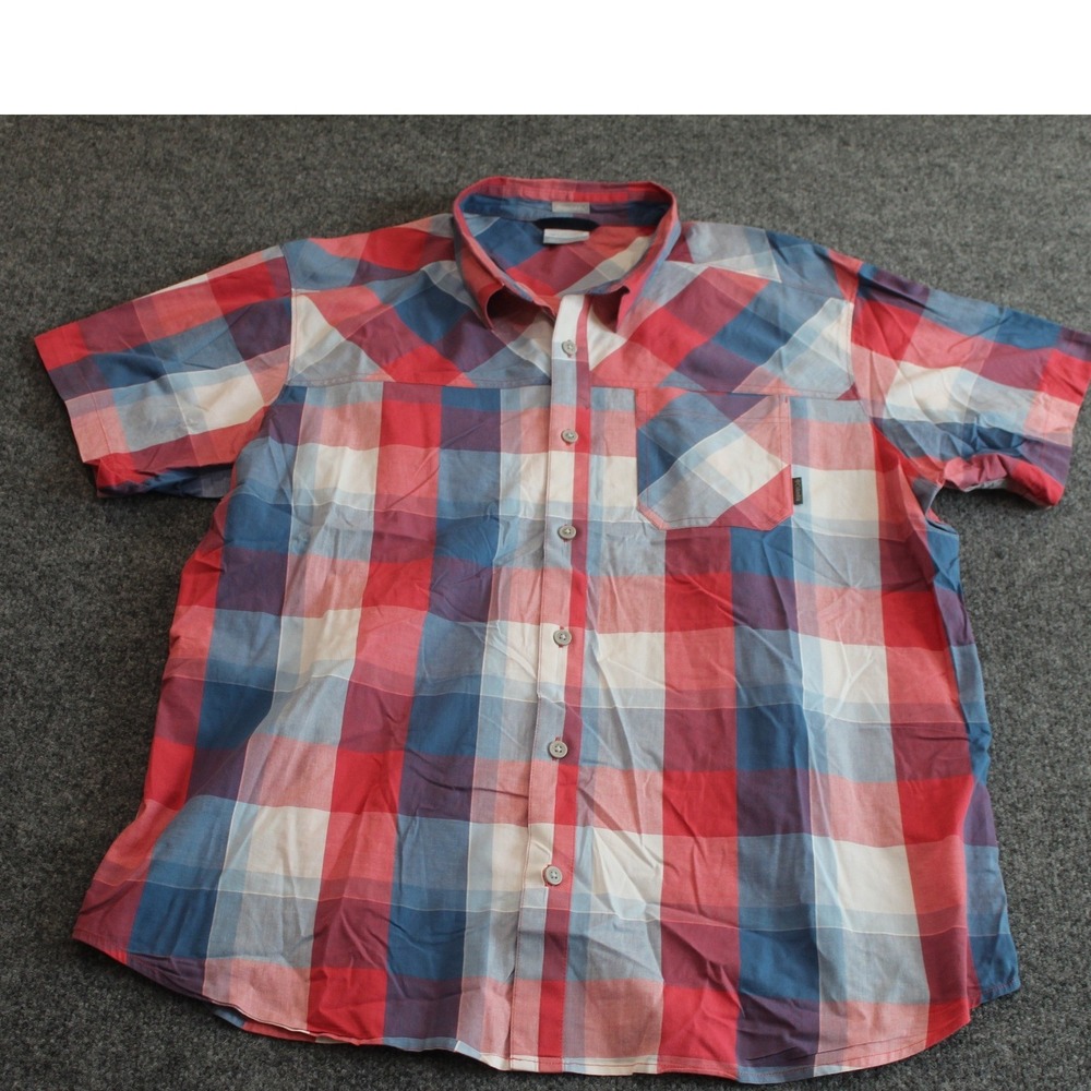 Columbia‎ Sportswear Company Plaid S/S Button Up XL Red Blue White Regular Fit